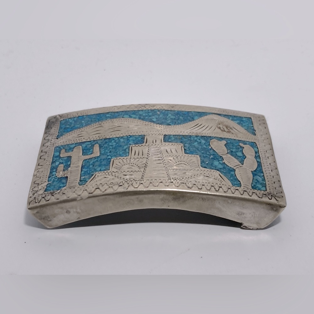 Rare  one of a kind Silver Turquoise Belt Buckle